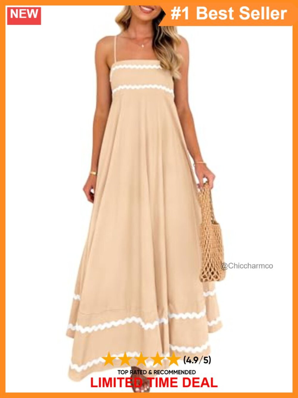 Boho Maxi Dress Spaghetti Strap Square Neck A-Line Flowy Sundress